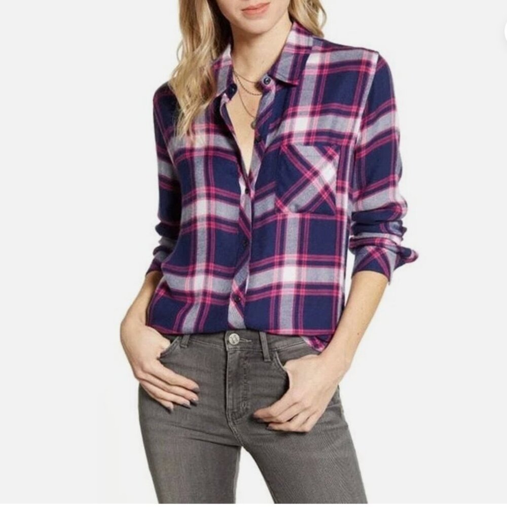 Rails Hunter Plaid Long Sleeve Twill Button Down Shirt Regent Taffy White Size S